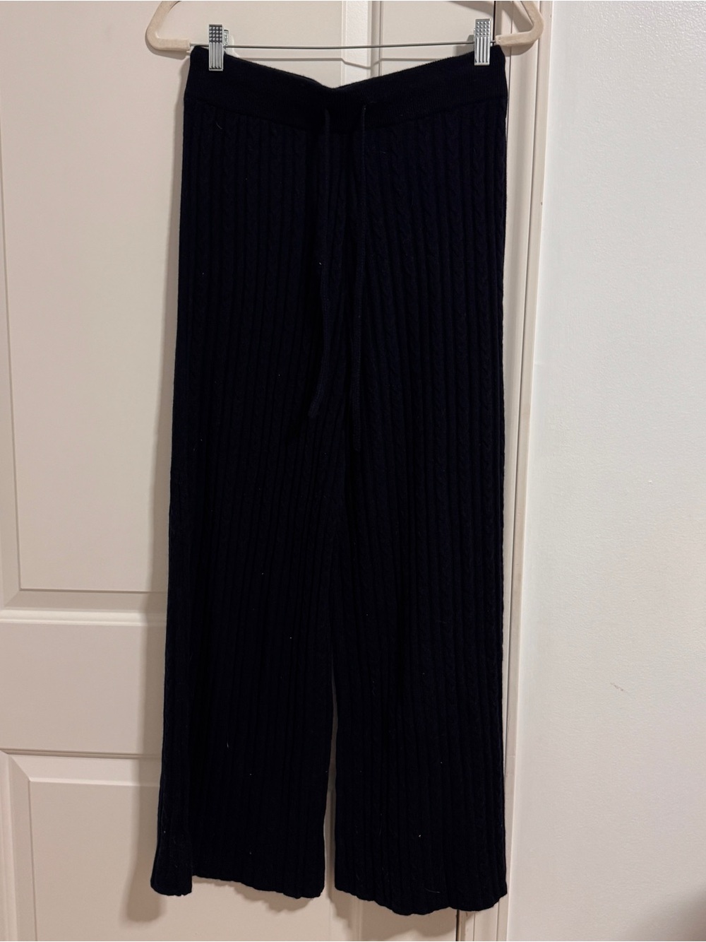 MADELEINE THOMPSON Black Ribbed Wide-Leg Knit Pants
